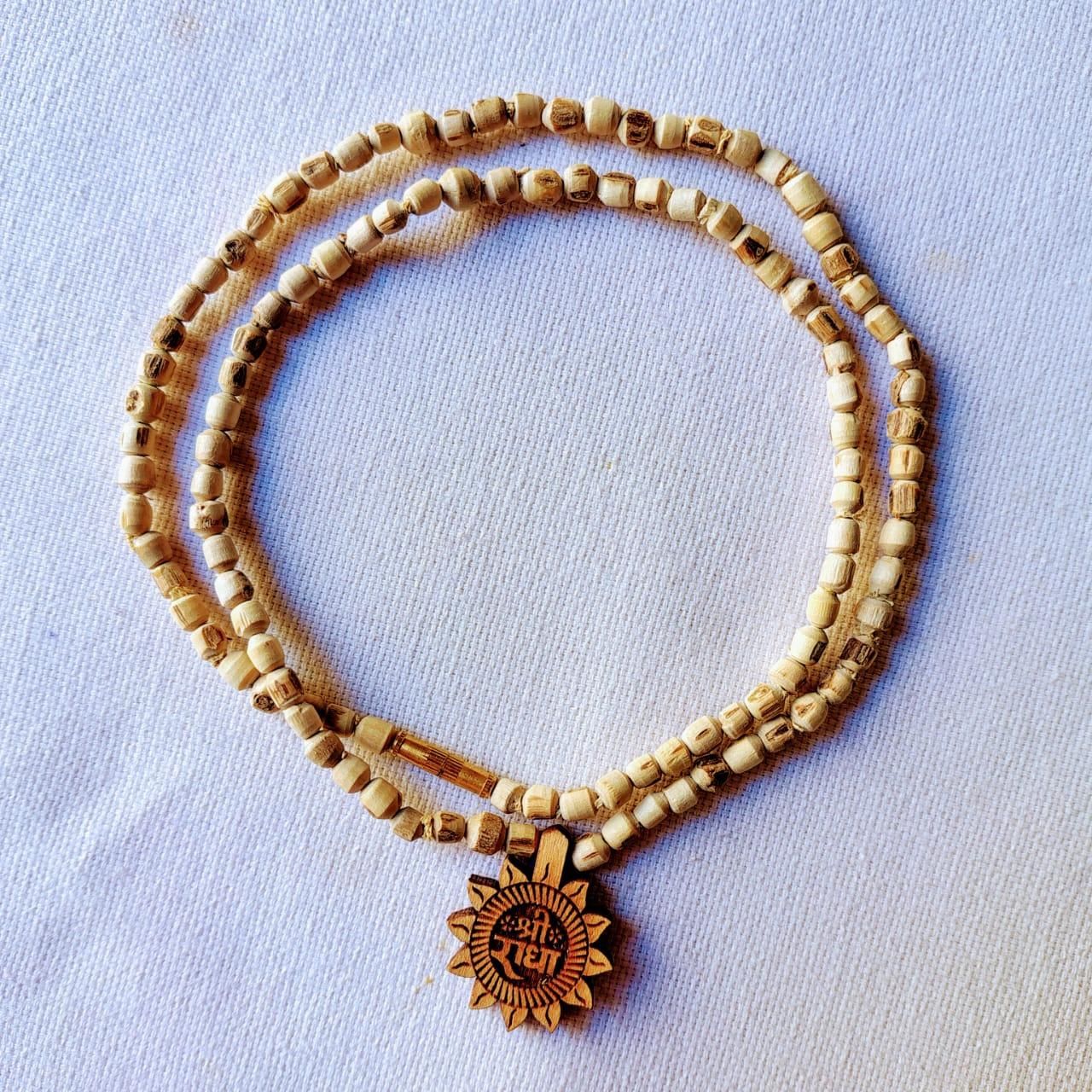 Tulsi Mala with Radha Name Pendant | Devotional Beads for Bhakti & Balance