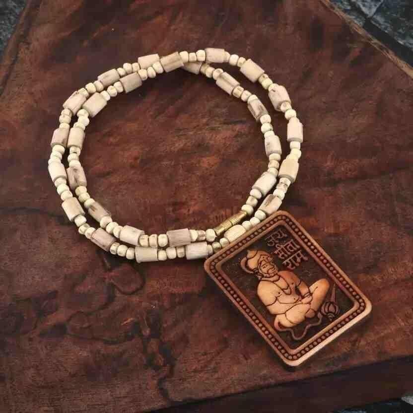 Tulsi Kanthi Mala (Pack of 2) with Hanumanji Pendant | Natural Wood for Strength & Devotion
