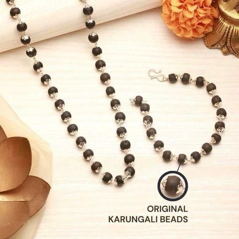 Karungali Protection Combo | Silver-Plated Mala + Bracelet Set