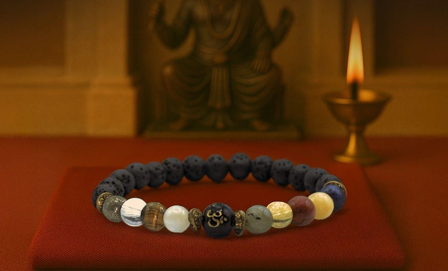 Natural Beads Om Bracelet | Earth-Toned Grounding Energy Wristwear
