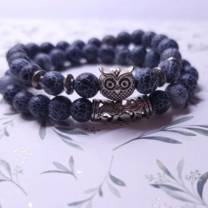 Natural Stone Owl Bracelet | Symbol of Wisdom & Grounding Energy
